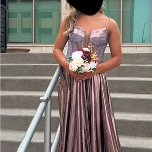 Tiffany Designs Rose Gold Metallic A-Line Prom Dress